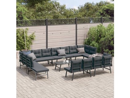 vidaXL Záhradné lavičky s vankúšmi 9 ks čierne práškovaná oceľ