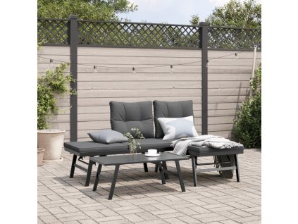 vidaXL Záhradné lavičky s vankúšmi 3 ks čierne práškovaná oceľ