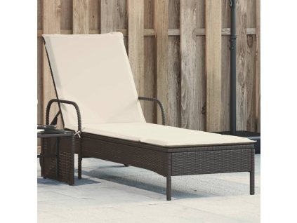 vidaXL Záhradné ležadlo s kolieskami a podložkou čierne polyratan