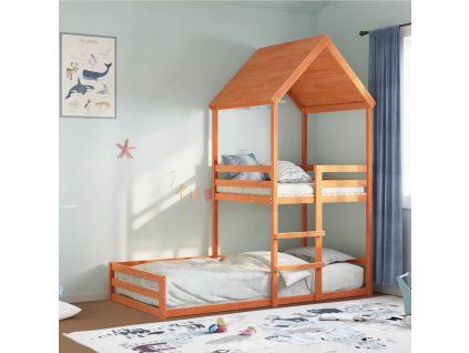 vidaXL Poschodová posteľ so strechou voskovohnedá 80x200 cm borovica