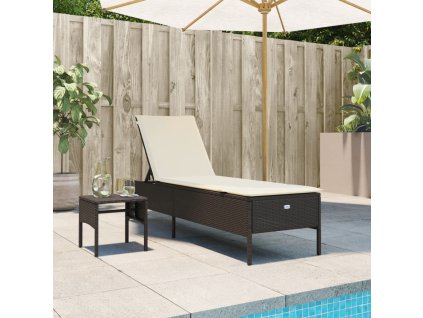 vidaXL Ležadlo so stolíkom a vankúšom hnedé polyratan