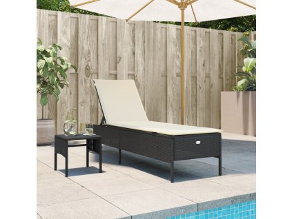 vidaXL Ležadlo so stolíkom a vankúšom čierne polyratan