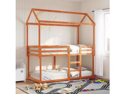 vidaXL Poschodová posteľ so strechou voskovohnedá 80x200 cm borovica