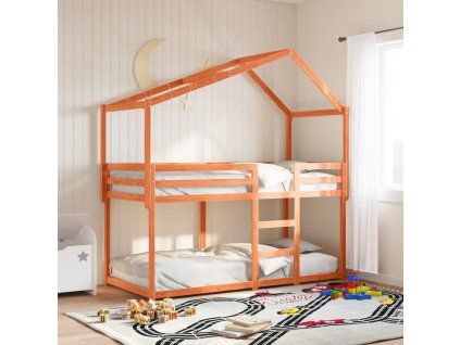 vidaXL Poschodová posteľ so strechou voskovohnedá 75x190 cm borovica