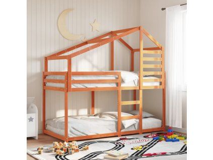 vidaXL Poschodová posteľ so strechou voskovohnedá 75x190 cm borovica