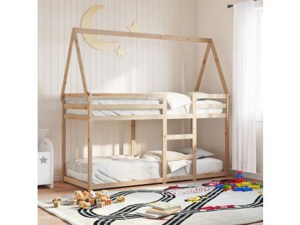 vidaXL Poschodová posteľ so strechou 80x200 cm borovicový masív