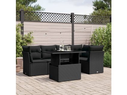 vidaXL 6-dielna záhradná súprava pohoviek s vankúšmi čierna polyratan