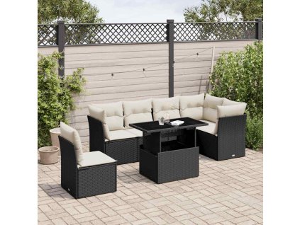 vidaXL 7-dielna záhradná súprava pohoviek s vankúšmi čierna polyratan