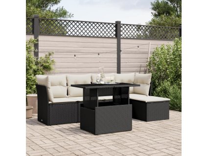 vidaXL 6-dielna záhradná súprava pohoviek s vankúšmi čierna polyratan