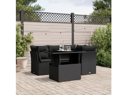 vidaXL 5-dielna záhradná súprava pohoviek s vankúšmi čierna polyratan