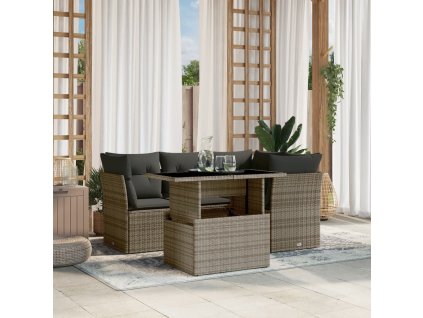 vidaXL 5-dielna záhradná súprava pohoviek s vankúšmi sivá polyratanová