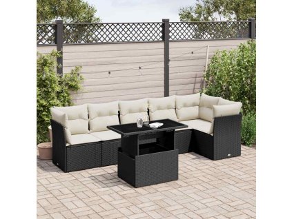 vidaXL 7-dielna záhradná súprava pohoviek s vankúšmi čierna polyratan