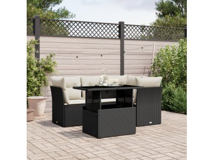 vidaXL 5-dielna záhradná súprava pohoviek s vankúšmi čierna polyratan