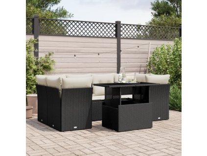 vidaXL 7-dielna záhradná súprava pohoviek s vankúšmi čierna polyratan