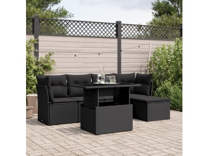 vidaXL 6-dielna záhradná súprava pohoviek s vankúšmi čierna polyratan