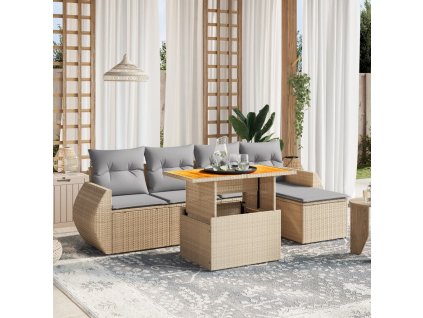 vidaXL 6-dielna záhradná súprava pohoviek s vankúšmi béžová polyratan