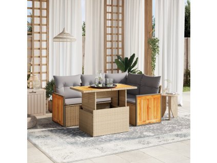 vidaXL 5-dielna záhradná súprava pohoviek s vankúšmi béžová polyratan