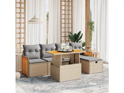 vidaXL 6-dielna záhradná súprava pohoviek s vankúšmi béžová polyratan