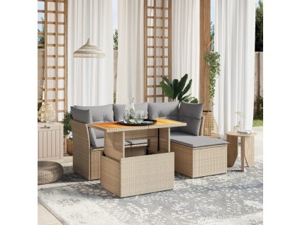 vidaXL 6-dielna záhradná súprava pohoviek s vankúšmi béžová polyratan