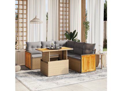 vidaXL 6-dielna záhradná súprava pohoviek s vankúšmi béžová polyratan