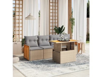 vidaXL 5-dielna záhradná súprava pohoviek s vankúšmi béžová polyratan