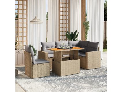 vidaXL 6-dielna záhradná súprava pohoviek s vankúšmi béžová polyratan