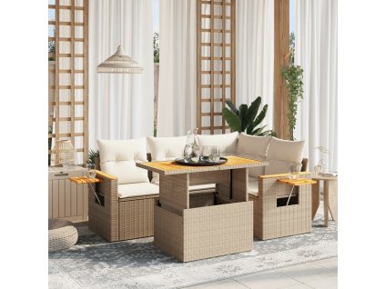 vidaXL 5-dielna záhradná súprava pohoviek s vankúšmi béžová polyratan