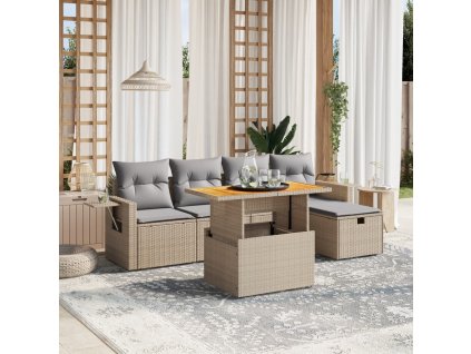 vidaXL 6-dielna záhradná súprava pohoviek s vankúšmi béžová polyratan