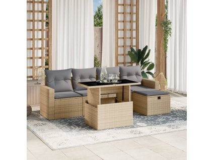 vidaXL 6-dielna záhradná súprava pohoviek s vankúšmi béžová polyratan