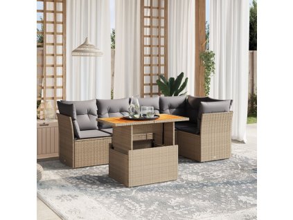 vidaXL 5-dielna záhradná súprava pohoviek s vankúšmi béžová polyratan