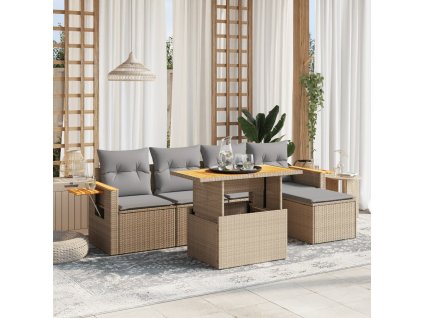 vidaXL 6-dielna záhradná súprava pohoviek s vankúšmi béžová polyratan