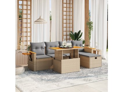 vidaXL 6-dielna záhradná súprava pohoviek s vankúšmi béžová polyratan