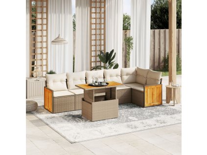 vidaXL 7-dielna záhradná sedacia súprava a vankúše béžová polyratan