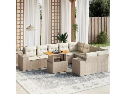 vidaXL 10-dielna záhradná sedacia súprava a vankúše béžová polyratan