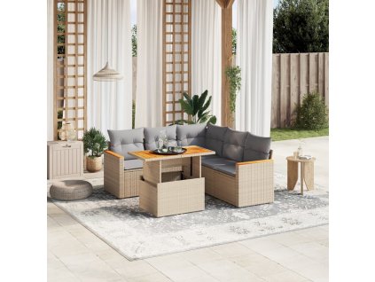 vidaXL 6-dielna záhradná súprava pohoviek s vankúšmi béžová polyratan