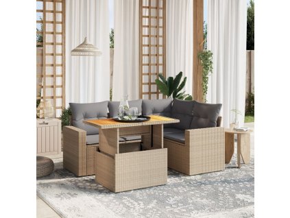 vidaXL 5-dielna záhradná súprava pohoviek s vankúšmi béžová polyratan