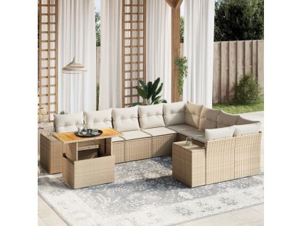 vidaXL 10-dielna záhradná sedacia súprava a vankúše béžová polyratan