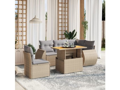 vidaXL 6-dielna záhradná súprava pohoviek s vankúšmi béžová polyratan