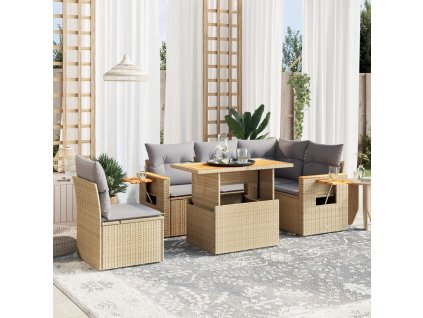 vidaXL 6-dielna záhradná súprava pohoviek s vankúšmi béžová polyratan