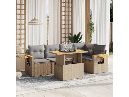 vidaXL 6-dielna záhradná súprava pohoviek s vankúšmi béžová polyratan