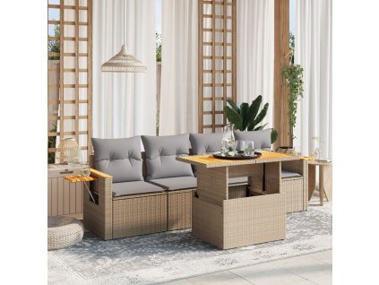 vidaXL 5-dielna záhradná súprava pohoviek s vankúšmi béžová polyratan