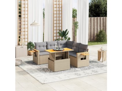 vidaXL 6-dielna záhradná súprava pohoviek s vankúšmi béžová polyratan