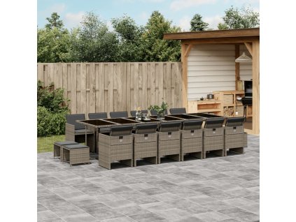 vidaXL 17-dielna záhradná jedálenská súprava s vankúšmi sivá polyratan