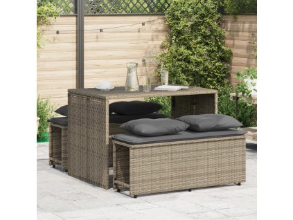 vidaXL 3-dielna záhradná jedálenská sada s podložkami sivá polyratan