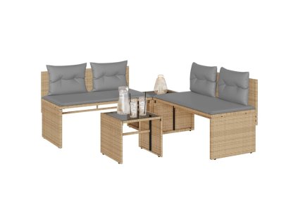 vidaXL 4-dielna záhradná súprava pohoviek s vankúšmi béžová polyratan