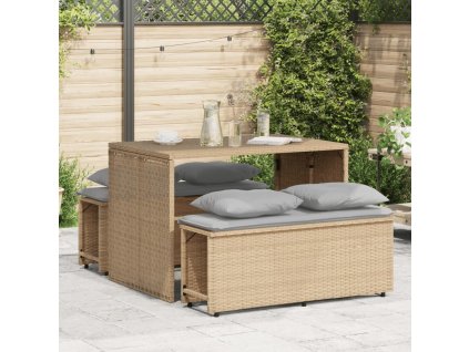 vidaXL 3-dielna záhradná jedálenská súprava a vankúše béžová polyratan