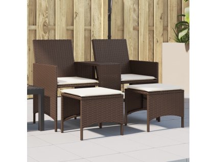 vidaXL Záhradná pohovka, 2-miestna, stôl a taburetky, hnedá, polyratan