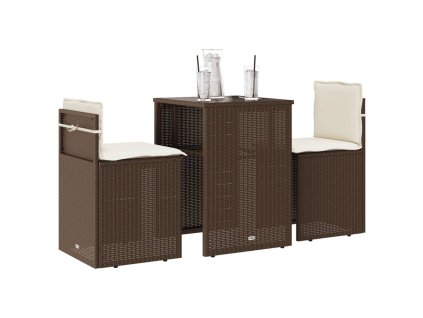 vidaXL 3-dielna bistro súprava s podložkami hnedá polyratan