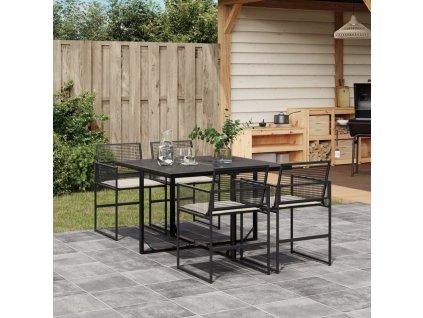 vidaXL 5-dielna záhradná jedálenská súprava a vankúše čierna polyratan