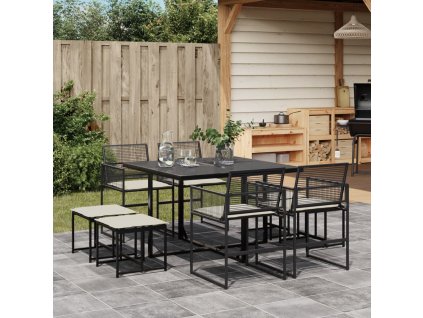 vidaXL 9-dielna záhradná jedálenská sada s vankúšmi čierna polyratan